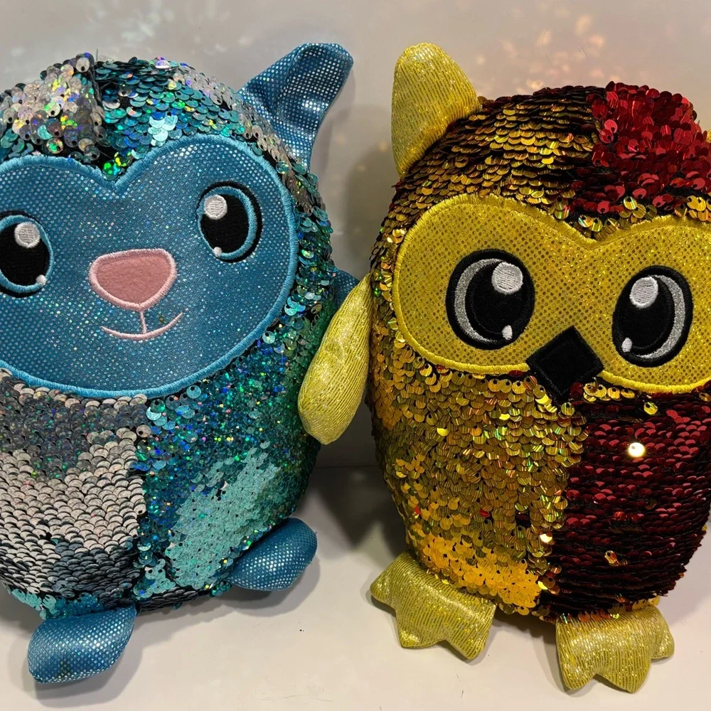 2 Shimmeez 8” sequin plush animals Lainey Lamb & Oakley Owl. Reversible sequins